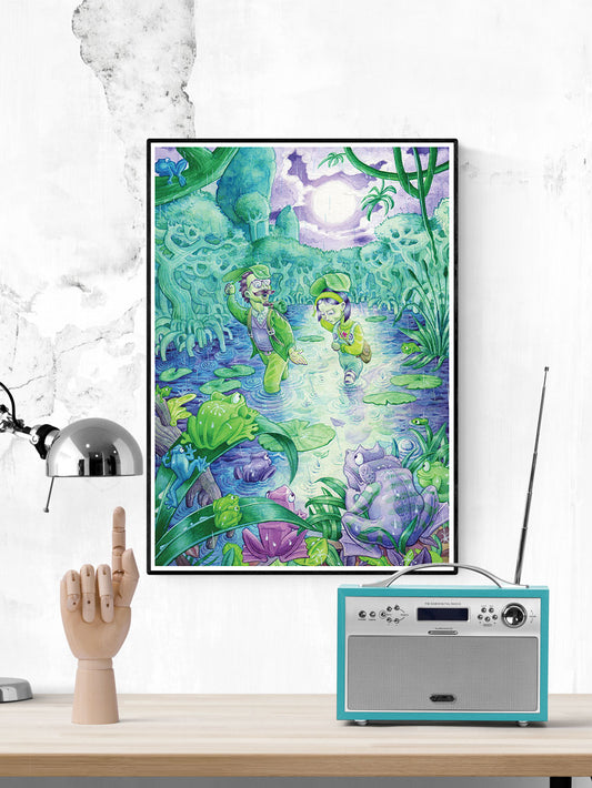 Milly at the Pink Swamp Fantasy Wall Art in a frame on a wall