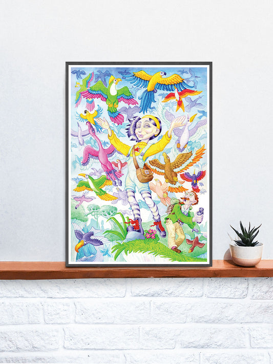 Milly Burst Fantasy Wall Art in a frame on a shelf