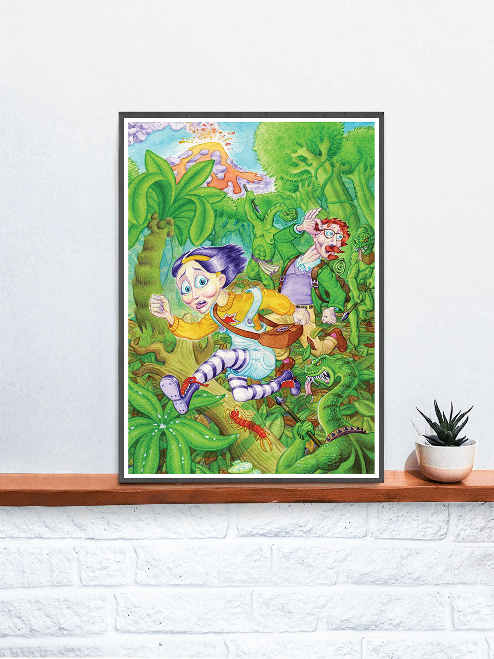 Milly Chase Fantasy Art Print in a frame on a shelf