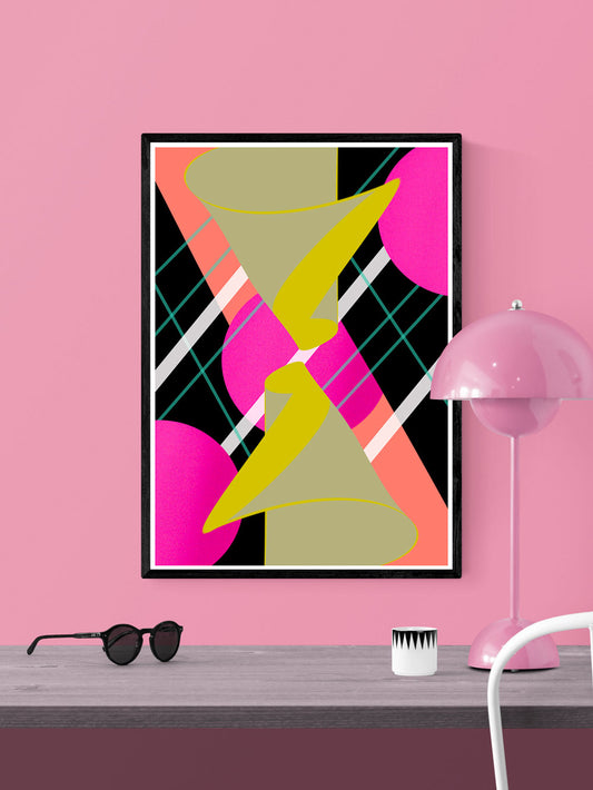 Mirrored Hugs Abstract Wall Art in a frame on a wall