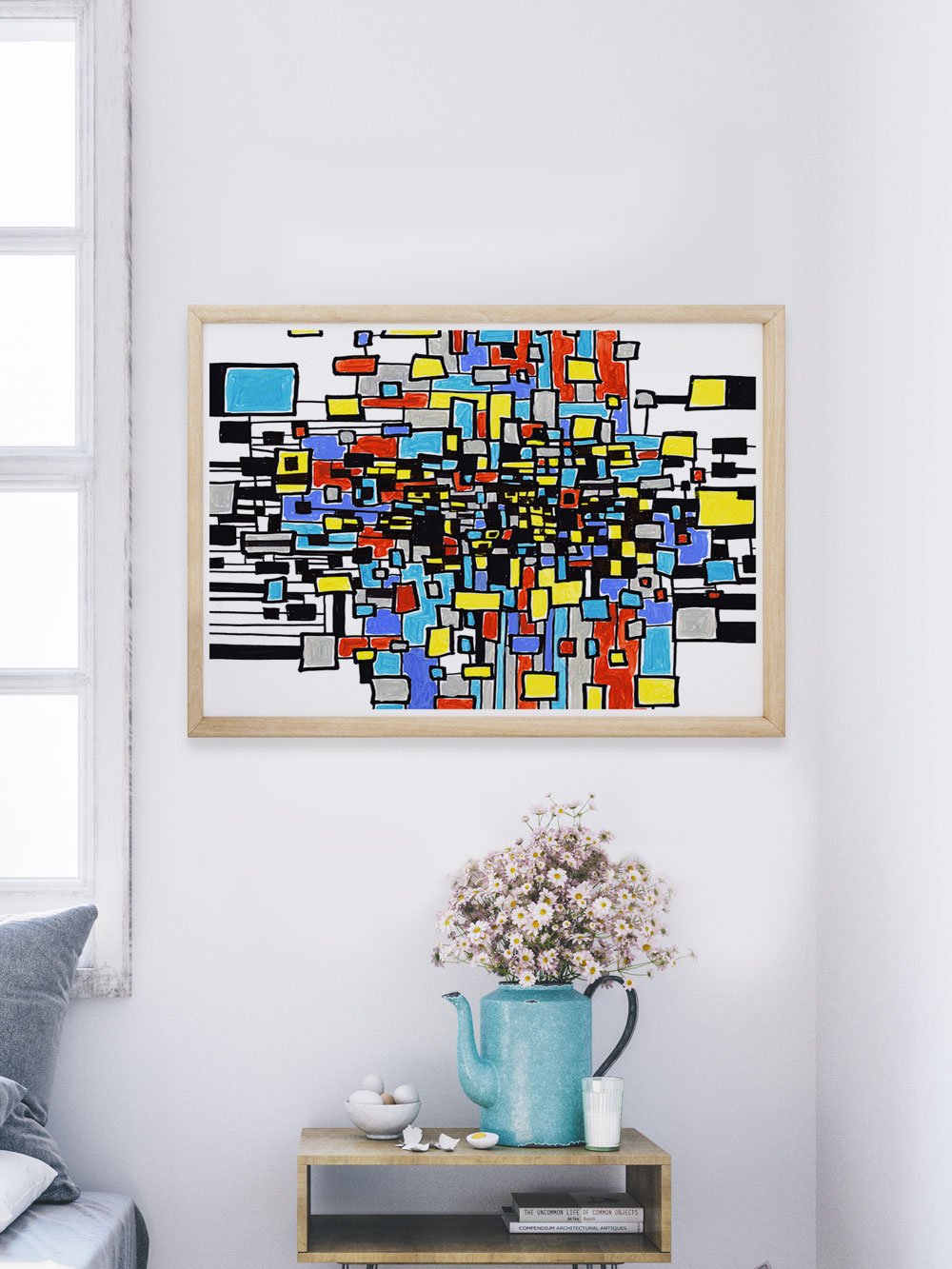 Mondo Retro Abstract Print in a modern bedroom