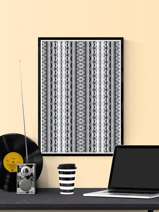 Monstatic Black and White Print in a frame on a wall