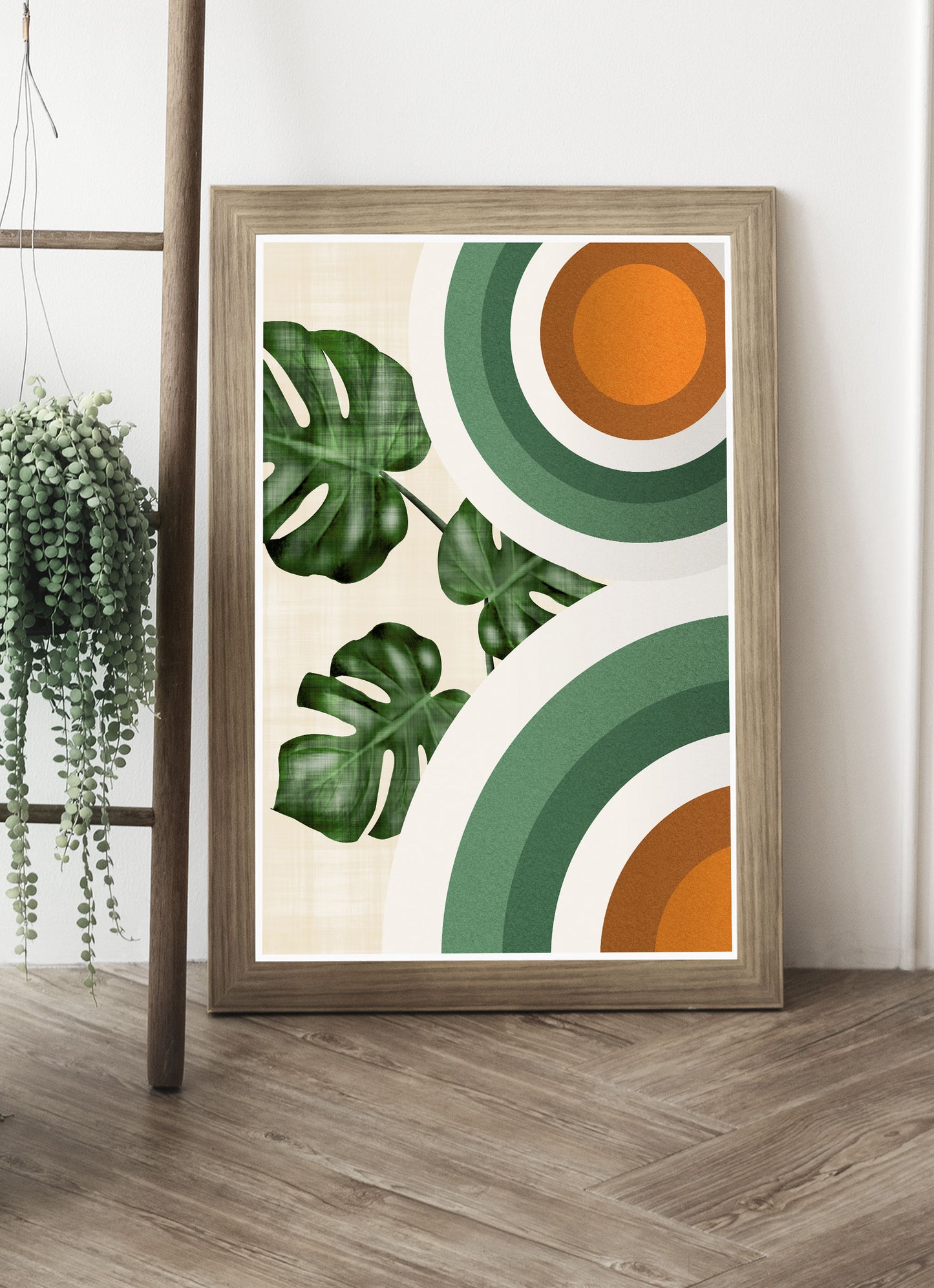 Monstera and Circles Wall Art Print
