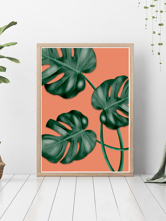 Gorgeous house plant print on a bedroom floor.