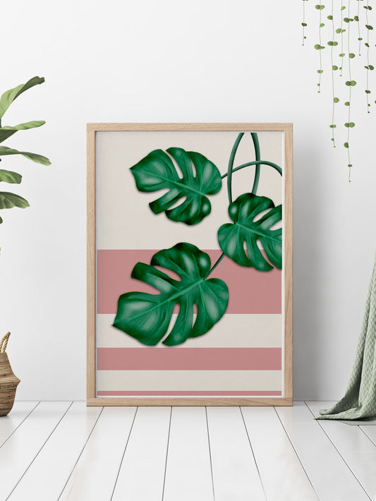 Pink Monstera Deliciosa Print in a stunning modern interior