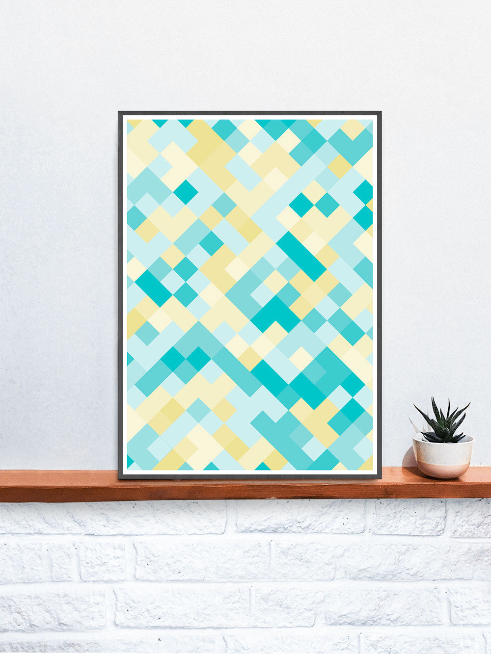 Mosaic 1 Mosaic Print in a frame on a shelf