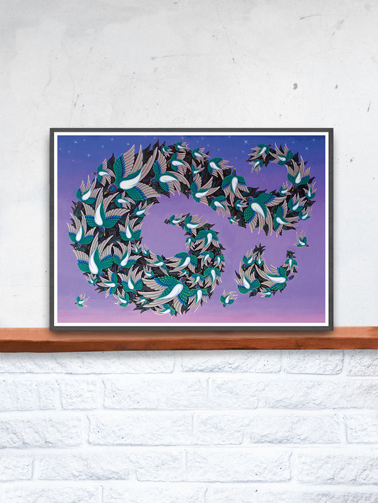 Muramations Bird Artwork Print in a frame on a shelf