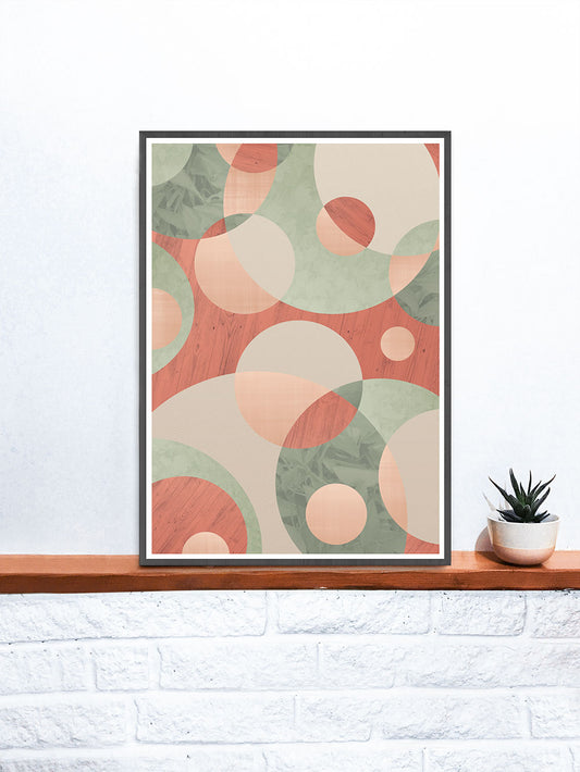 Muted Natural Circle Art Print on a shelf
