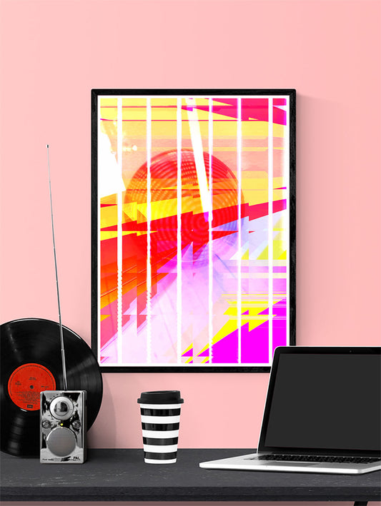 Neu Wave Abstract Sunset Print in a frame on a wall