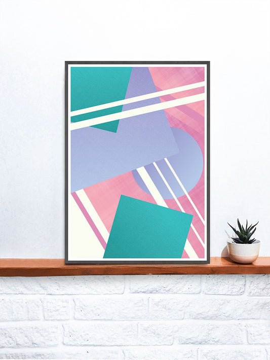 Night Club Geometric Retro Art Print on a shelf