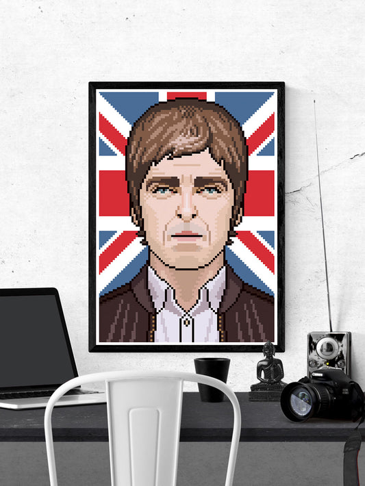 Noel Brit Pop Art Print in a frame on a wall