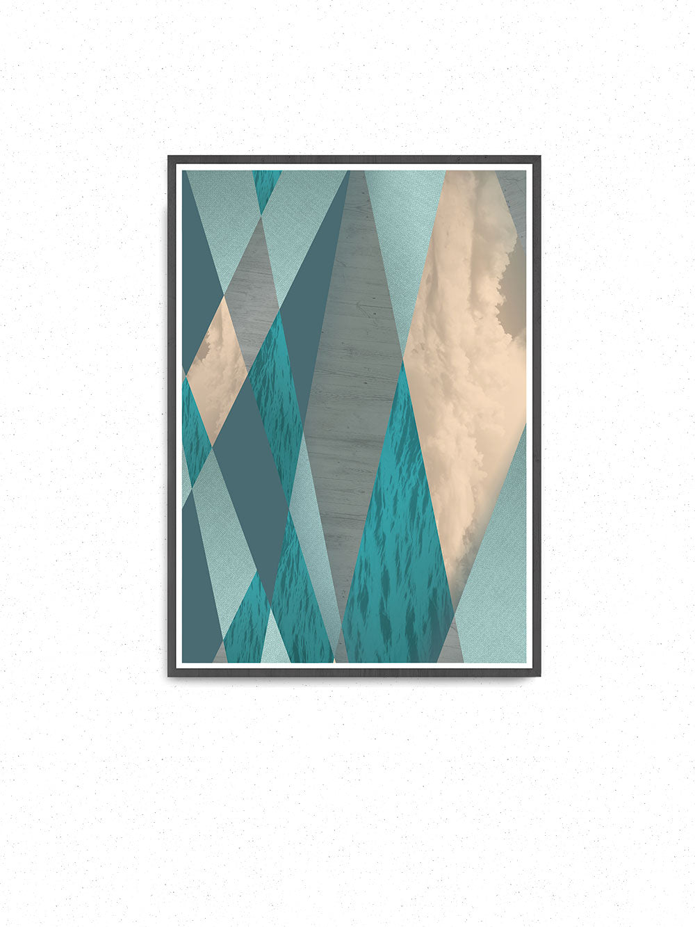 Ocean Tones Geometric Ocean Print on a wall