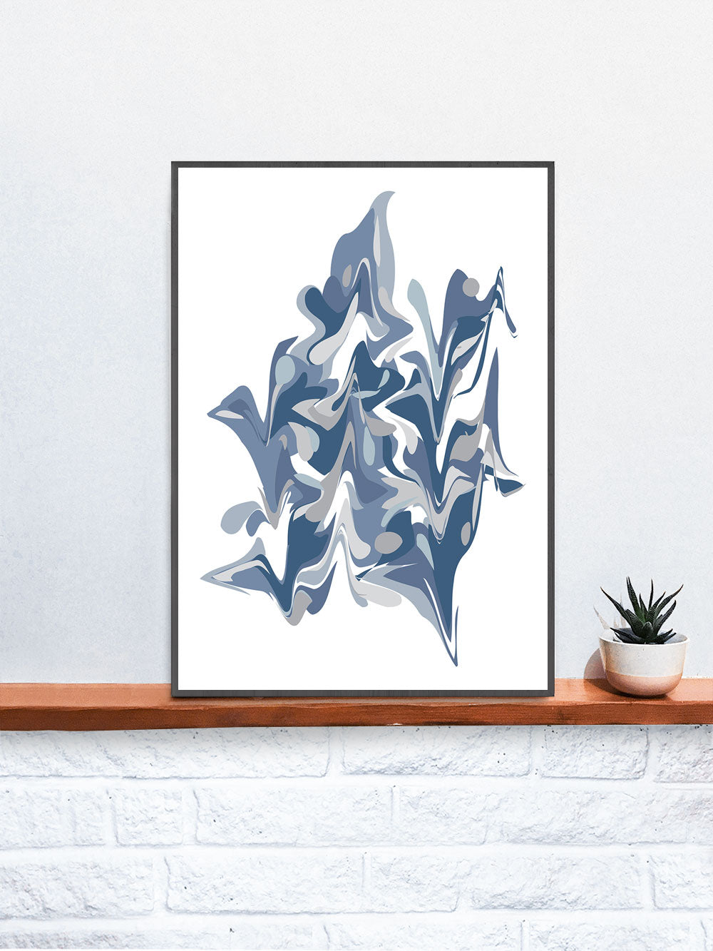 Ondulation 1 Abstract Art Poster in a frame on a shelf