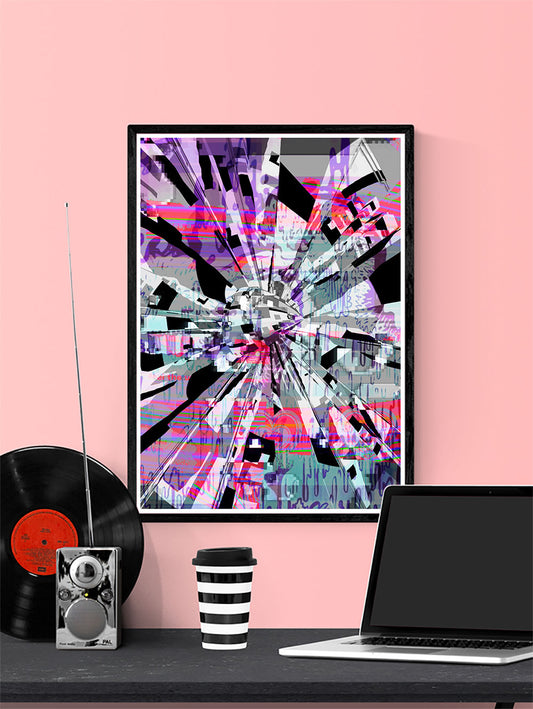 Out of Tune Glitch Artwork Print in a frame on a wall
