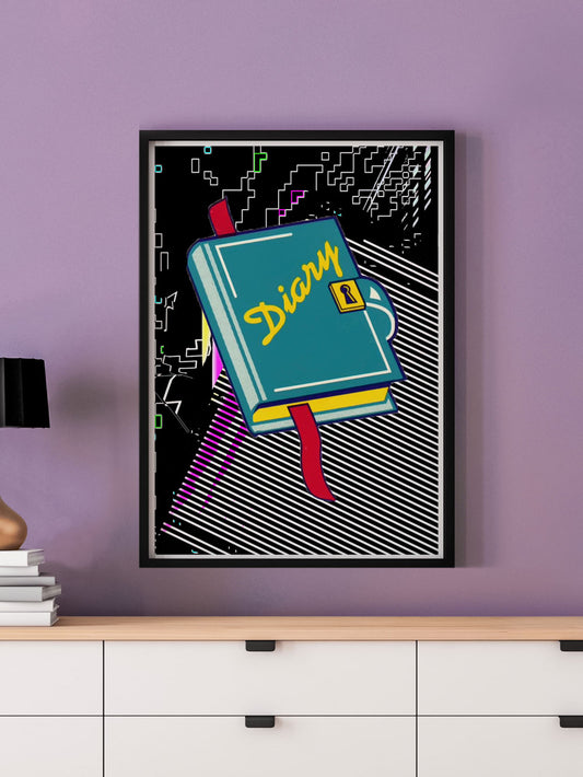 Page Invaders Illustration Print in a frame on a wall