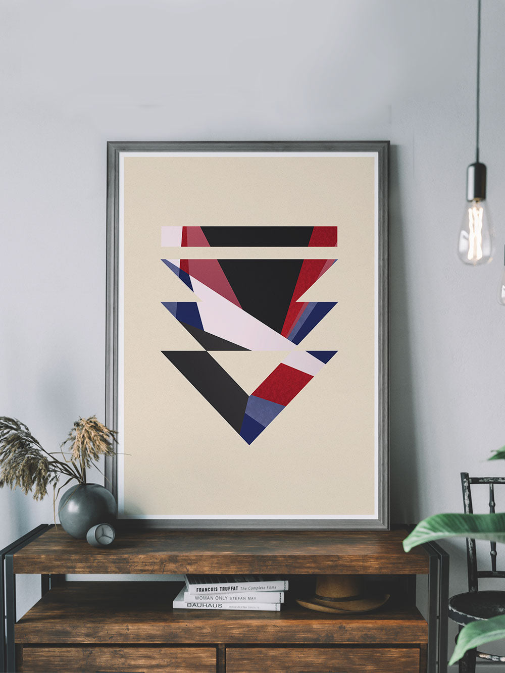 Paris has Fallen Minimal Geometric Print on a shelf