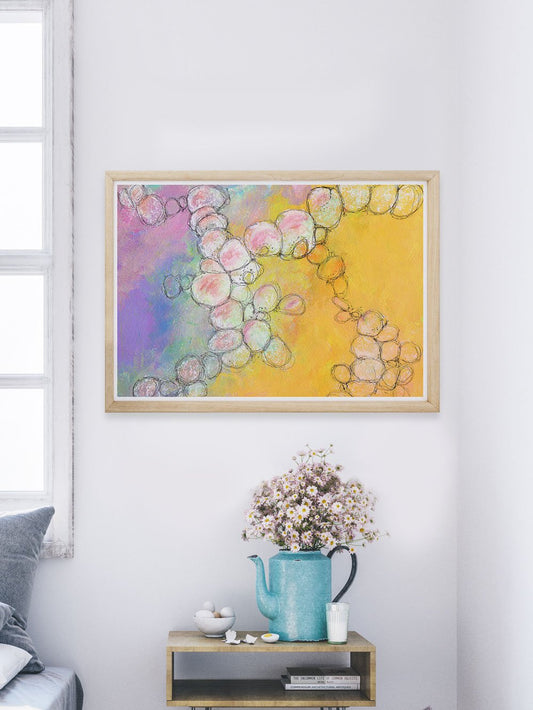 Peach Flowers Spiral Abstract Art in a nice bedroom