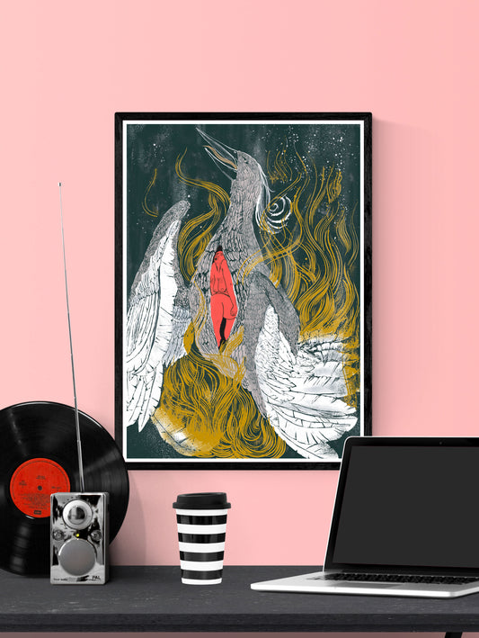 Phoenix Digital Art in a frame on a wall