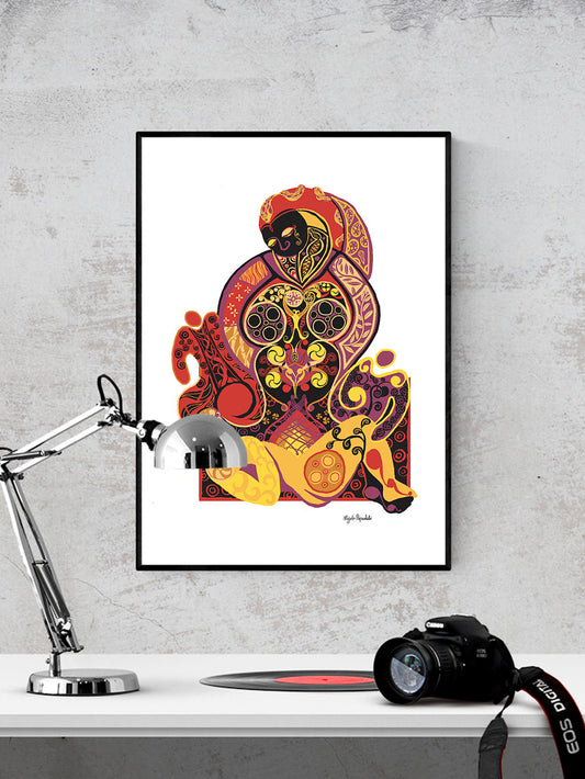 Pieta Digital Illustration Art Print in a frame on a wall