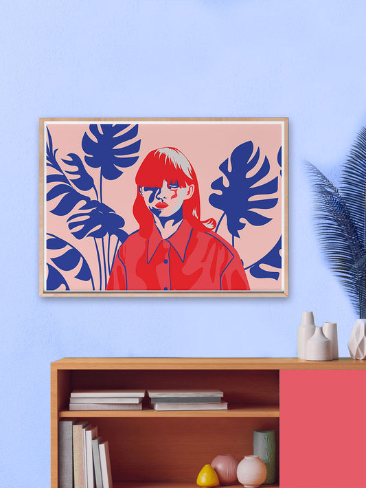 Pink Hair Don't Care Illustration Art In Modern Room