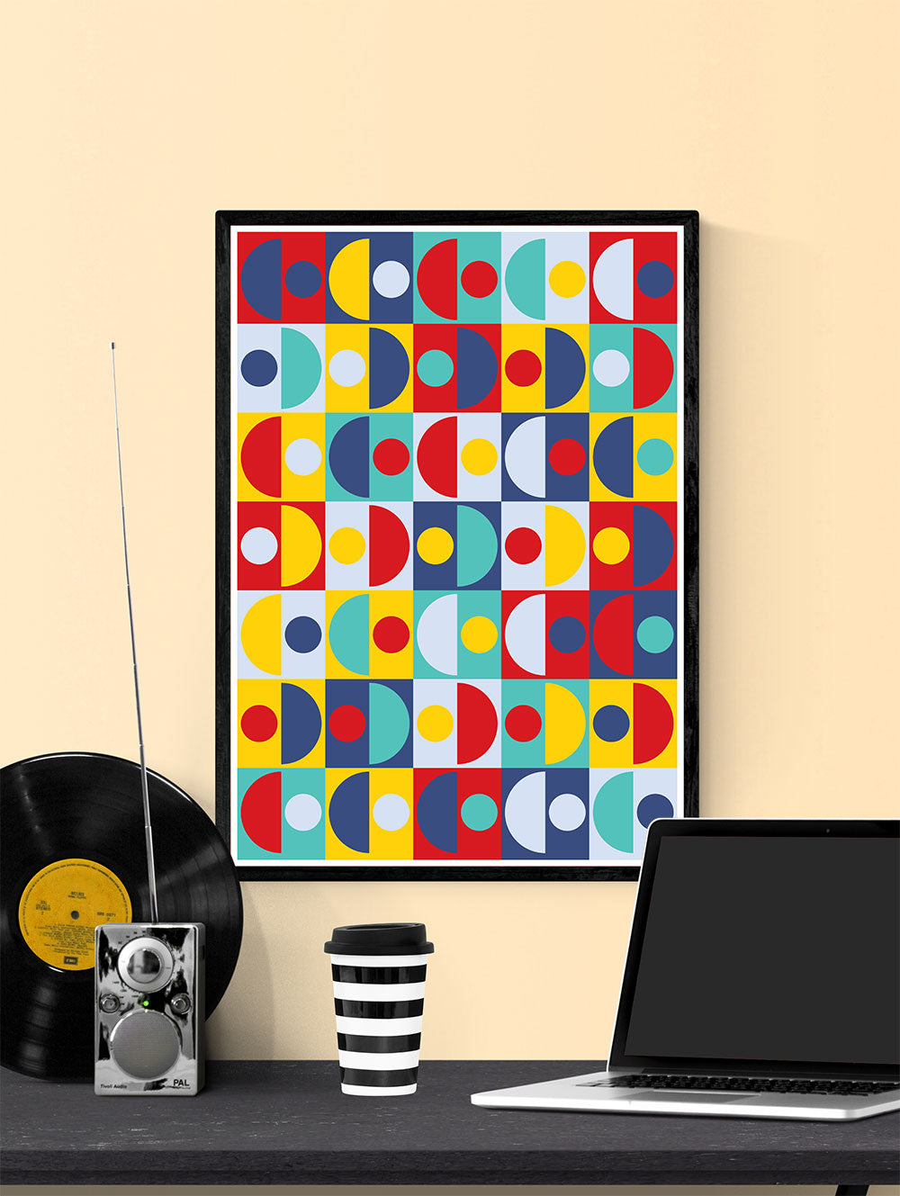 Pop Scales 3 Semi Circle Art Print in a frame on a wall