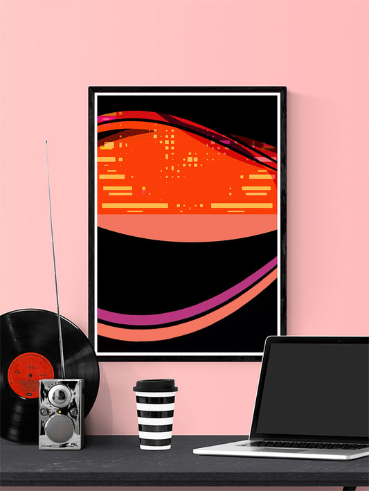 Radio Waves Glitch Art Print in a frame on a wall