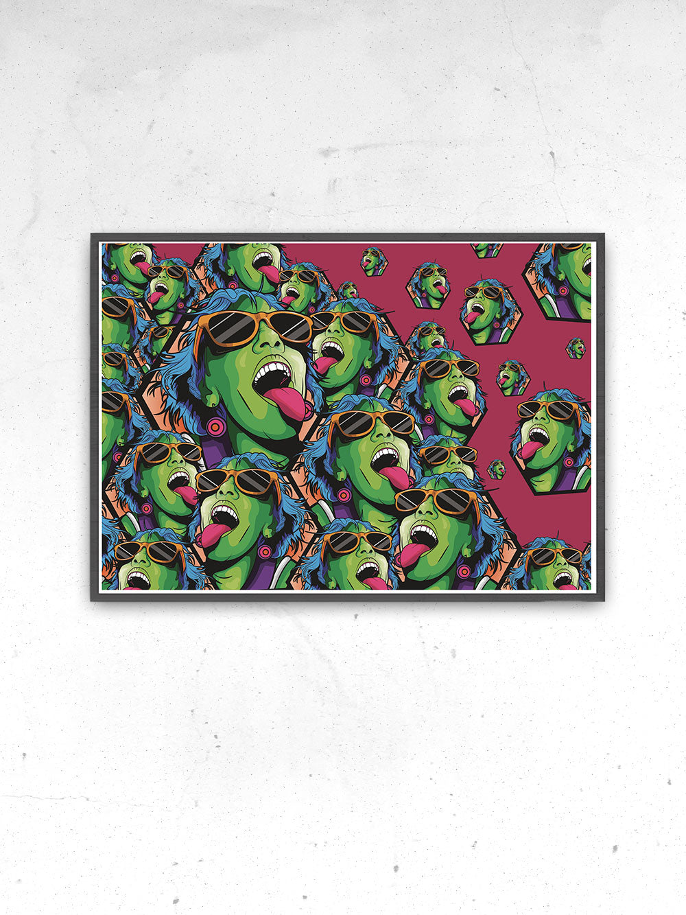 Rave Girl Vector Illustration Print in a frame on a wall