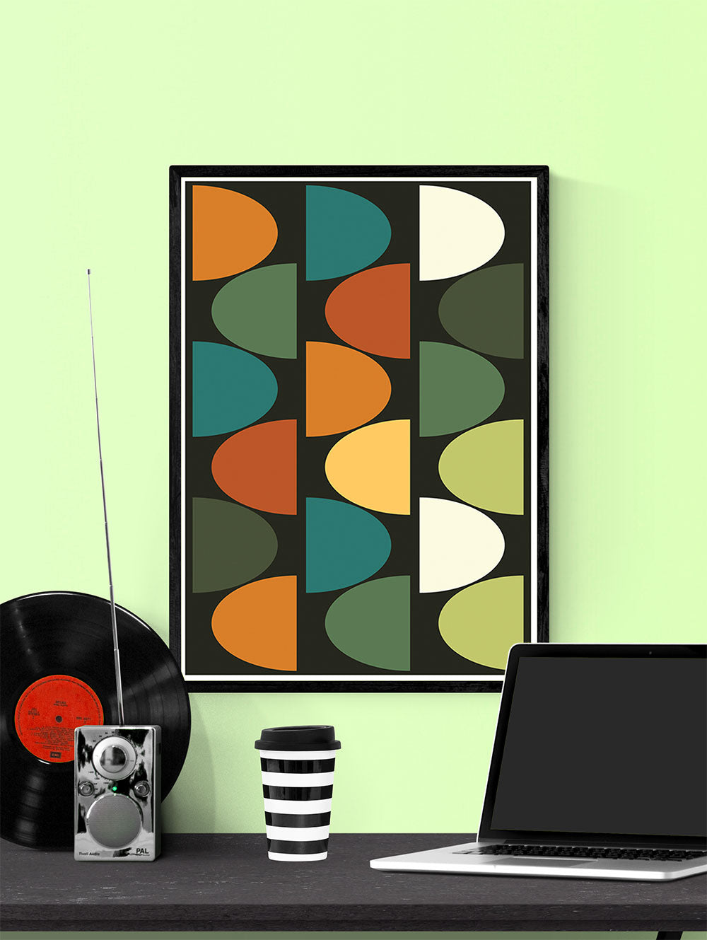 Retro Scales 1 Retro Artwork Print in a frame on a wall