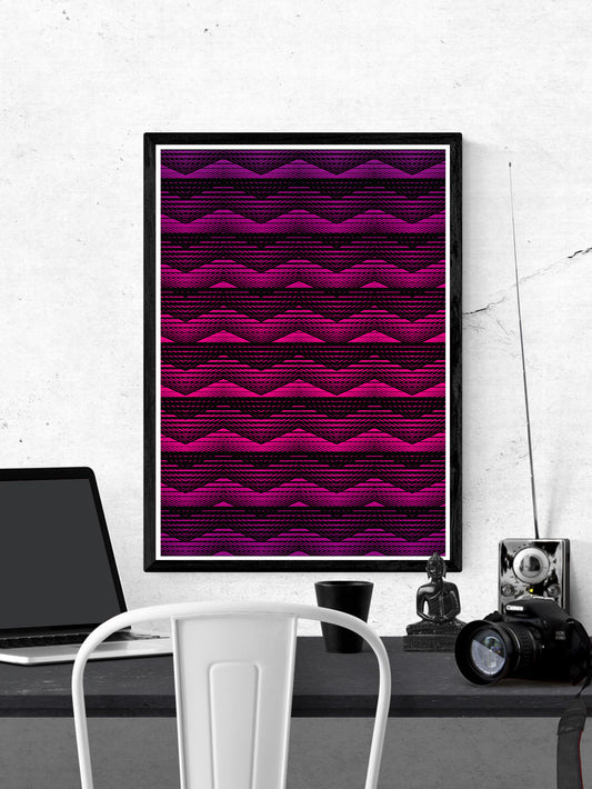 Retro Pink Geometric Art Print on a wall