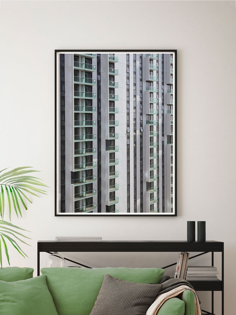 Lightbox City Building Print in a Modern Room Interior