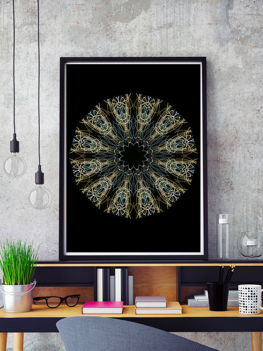 Shrike Pattern Print in a frame on a wall