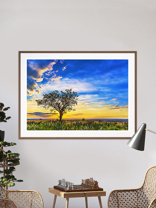 Solitary Tree at Sundown Beautiful Print