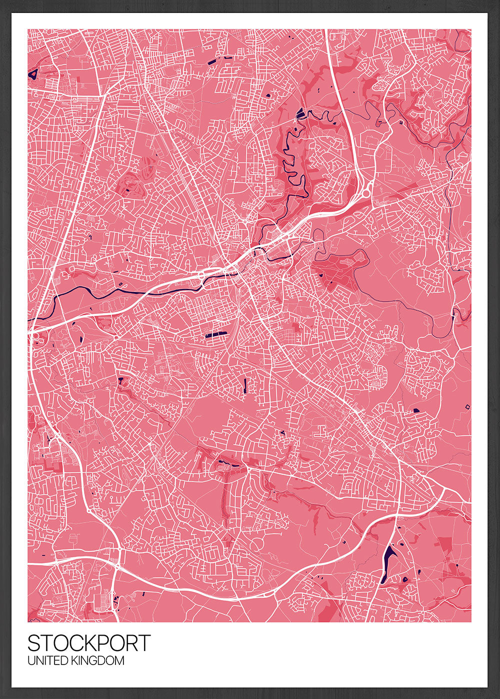 Stockport City Map Wall Art in Pink
