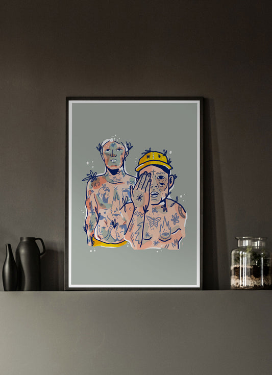 Friends Ink Grafitti Style Portrait in a dark room