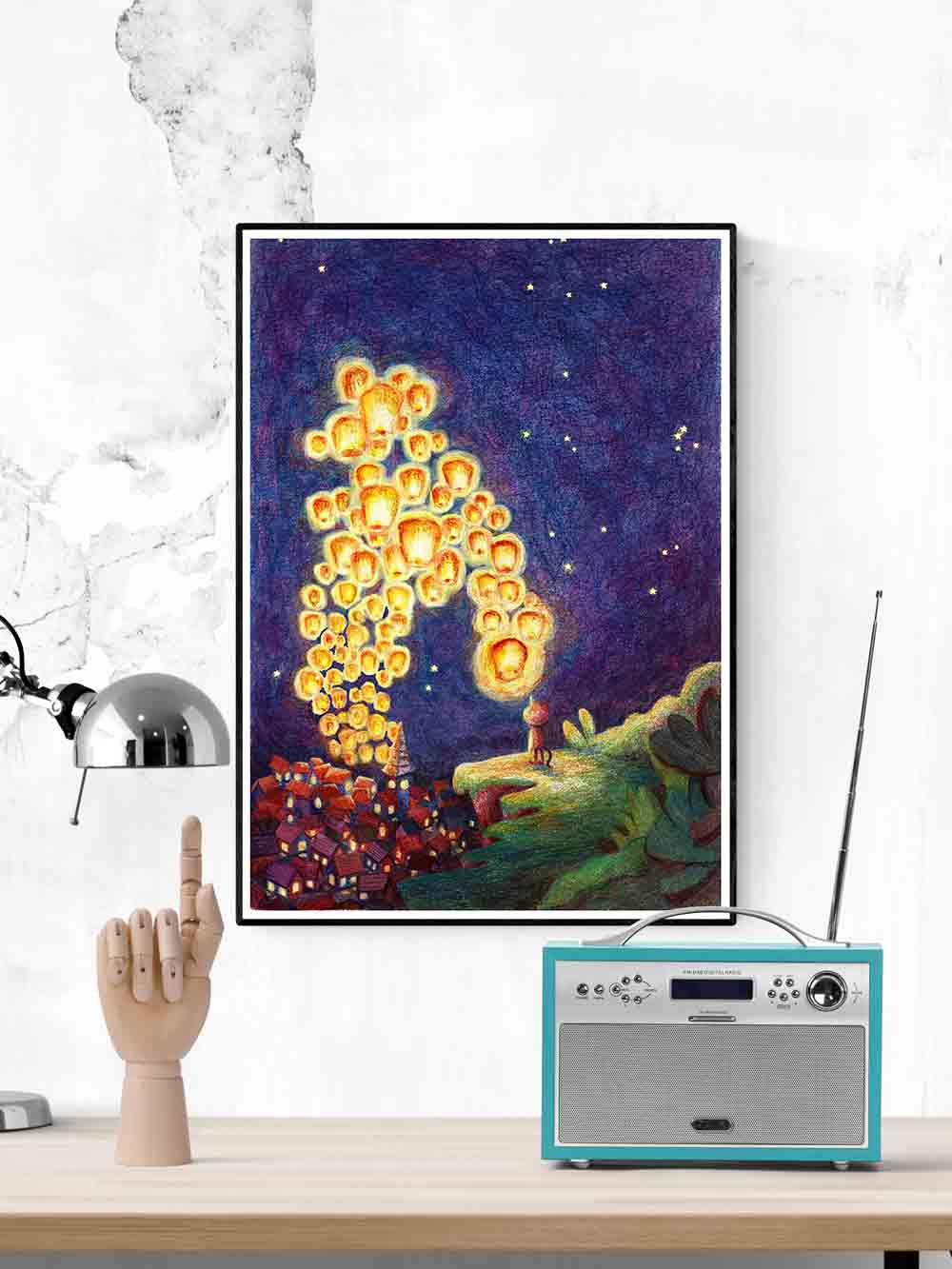 The Edge of the World Nursery Art Print in a frame on a wall