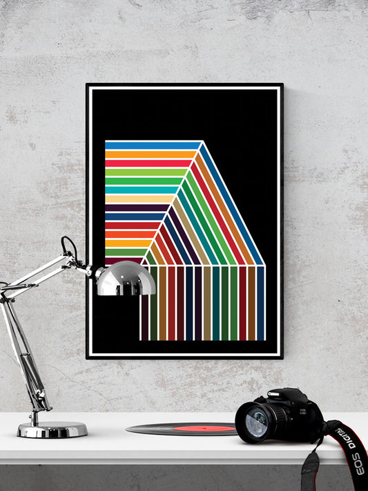 The Waterfall Retro Pattern Print in a frame on a wall