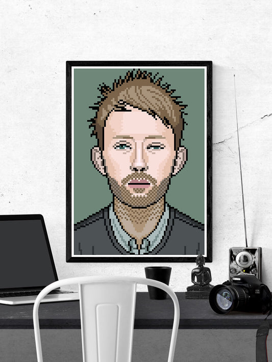 Thom Radiohead Art illustration in a frame on a wall