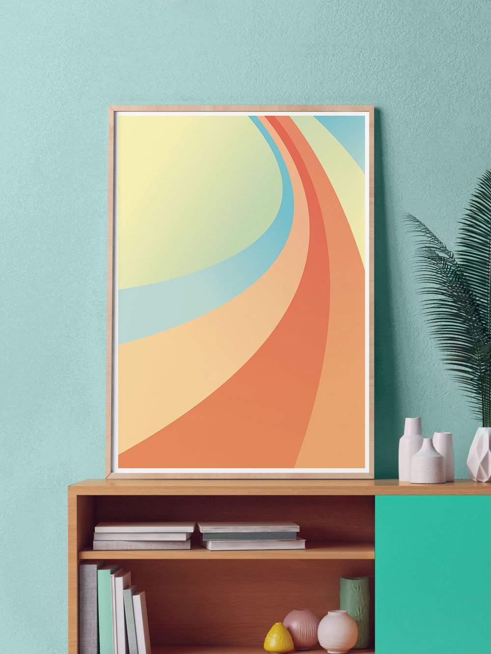 Uber Rainbow Minimal Art Print in a stylish room interior