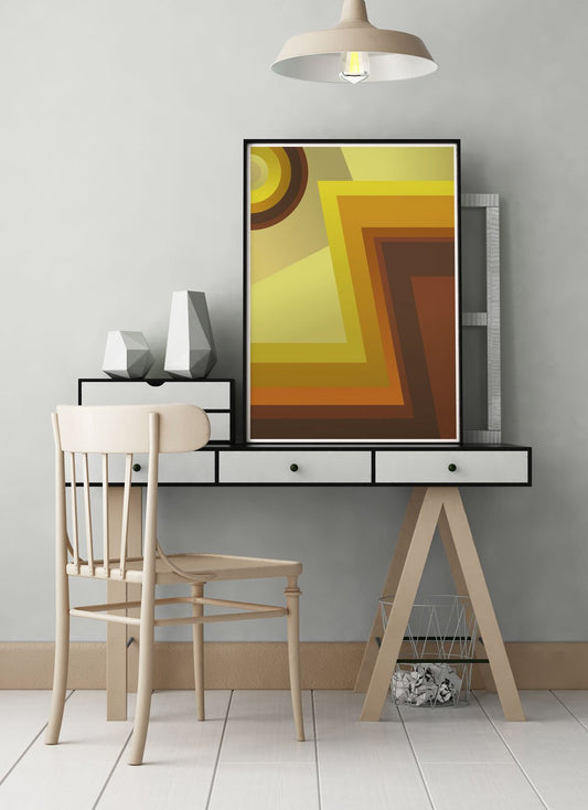 Vinyl Zig Zag 70s Retro Art Print on a stylish desk