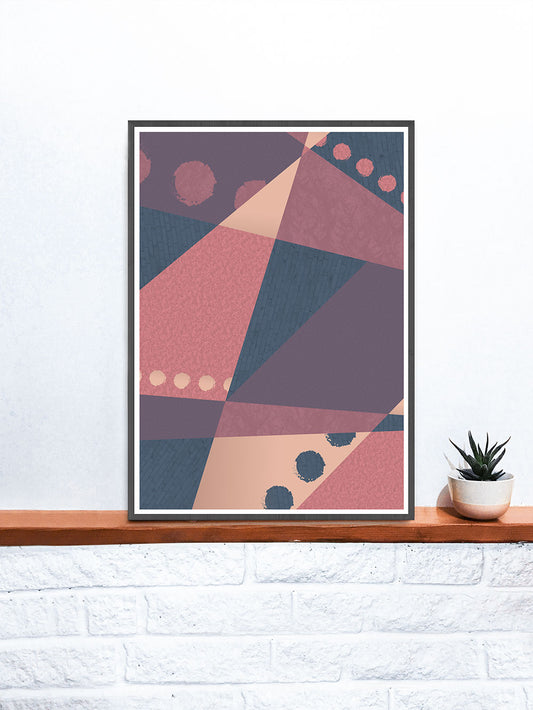 Warm but Cold Geometric Dots Art Print on a shelf