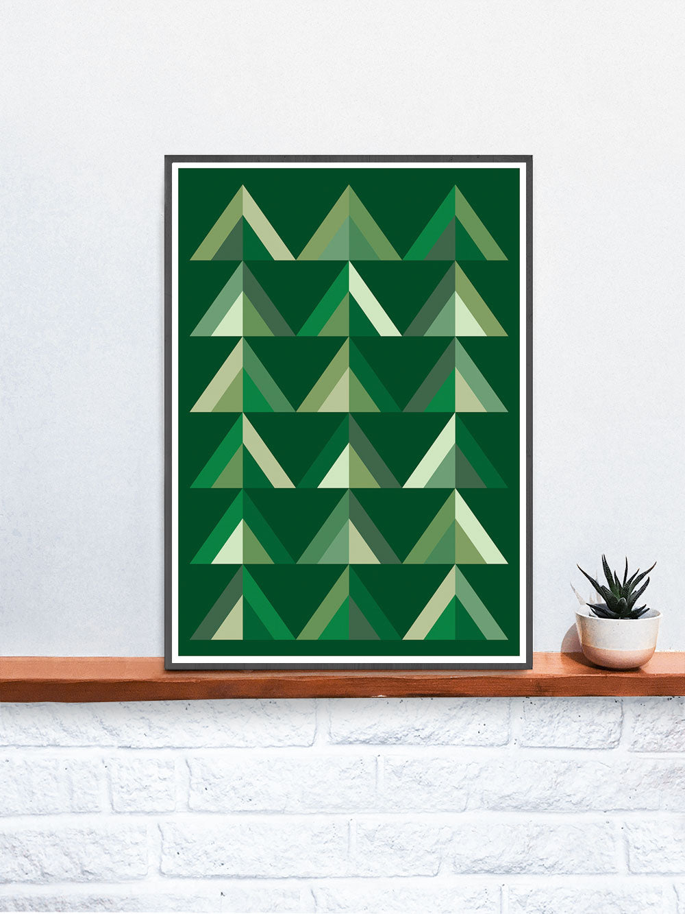 Wood for the Trees Forest Abstract Art in a frame on a shelf