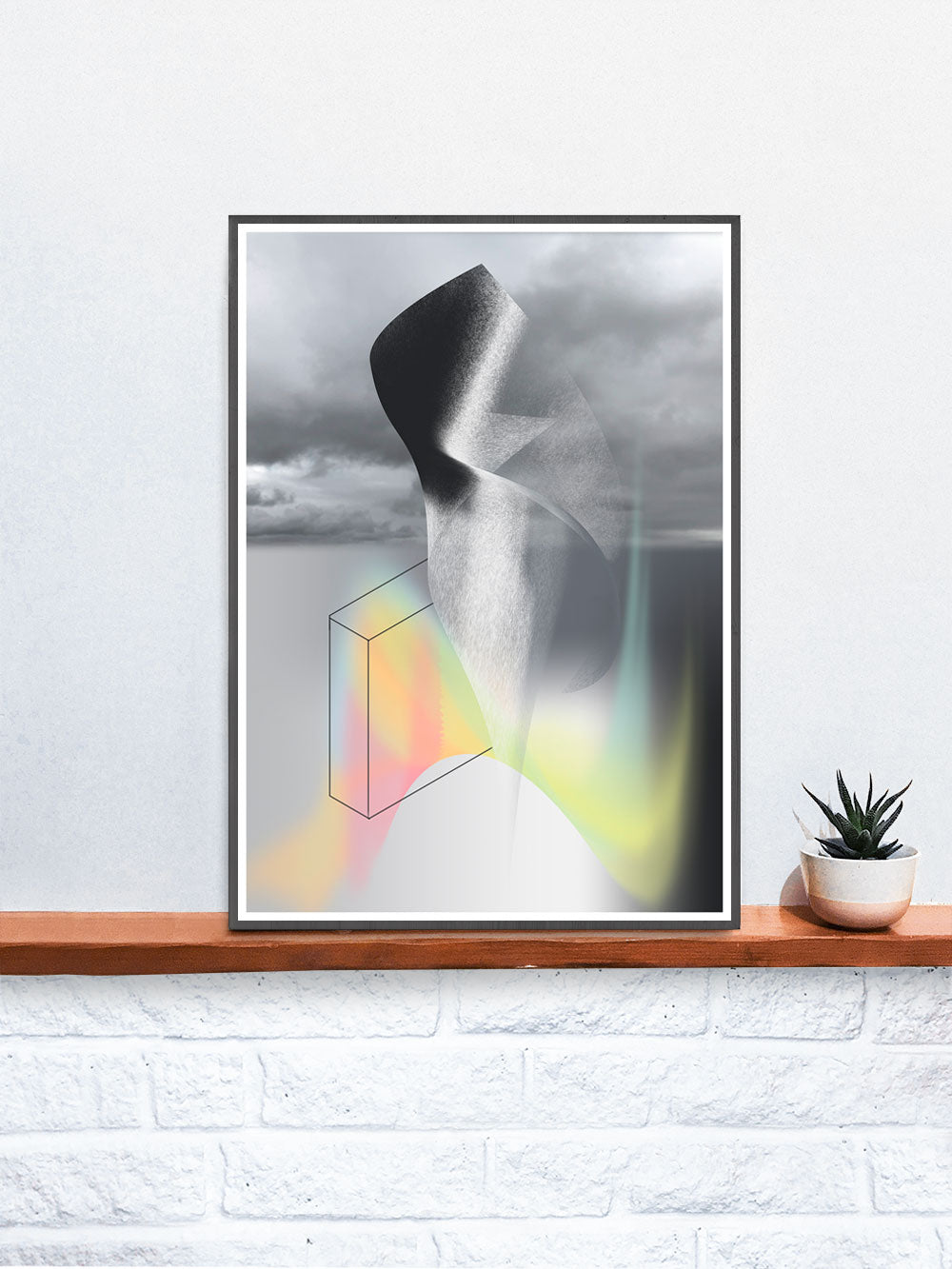 Wrap Me Abstract Glitch Art in a frame on a shelf