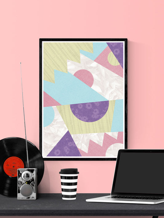 Zig Zag Pop Art Pastel Geometric Wall Art in a frame on a wall