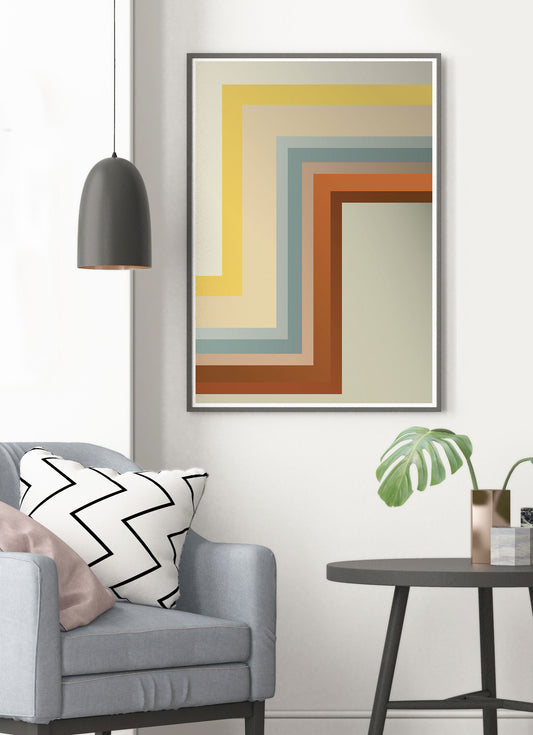 Zig Zag Retro Wall Print in stylish modern room