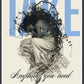 Surreal art print of a woman entwined in vines with blue text “TAKE” — symbolizing vulnerability, emotion, and beauty.