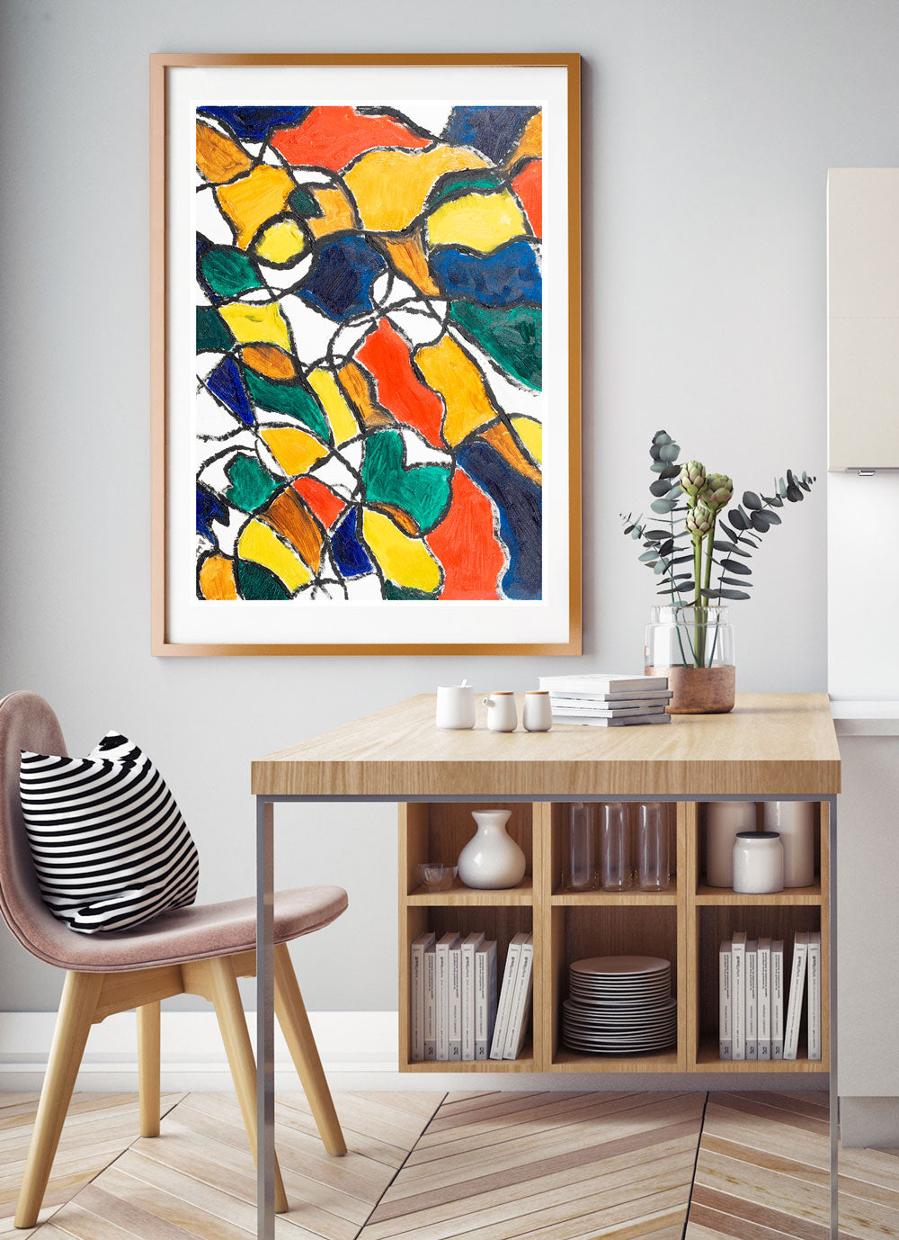 Colourful Fit Abstract Painting Print in dining room area