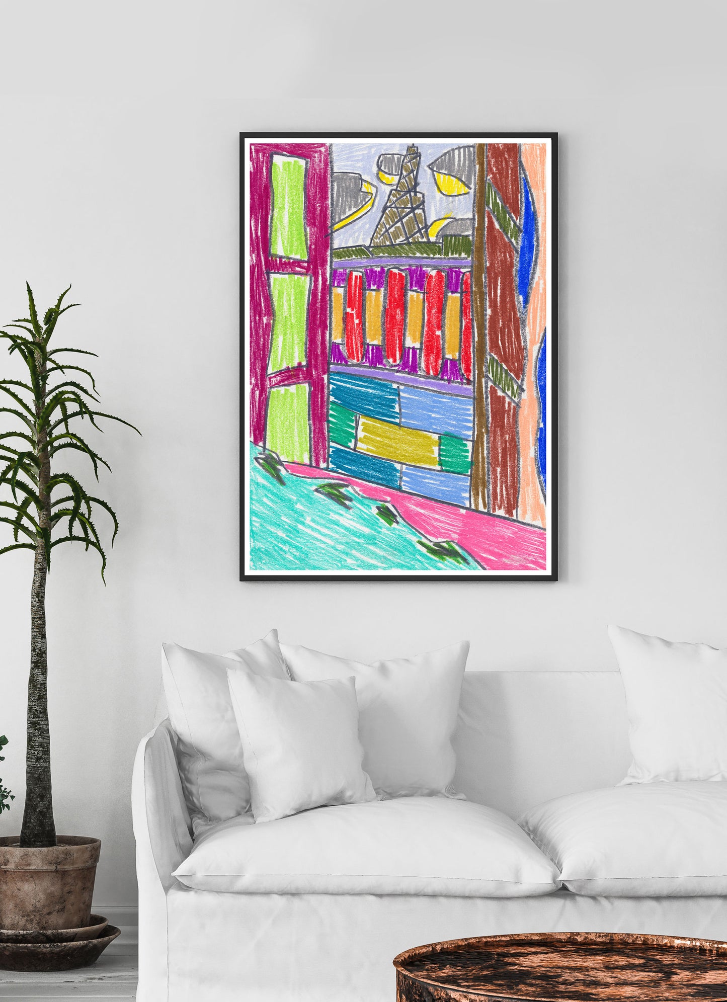 City VII Art Print in a traditional room interior