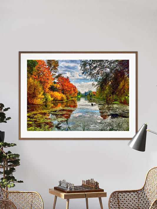 Lakeside Autumn Trees Landscape Print