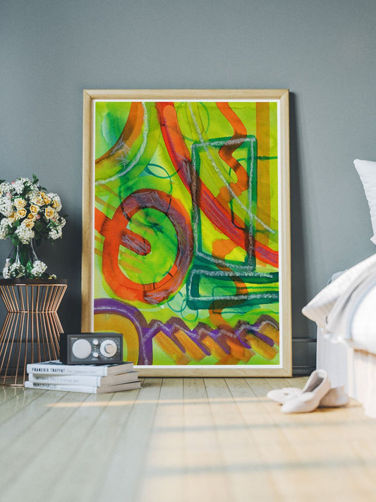 Perlie Abstract Fine Art in a bedroom interior