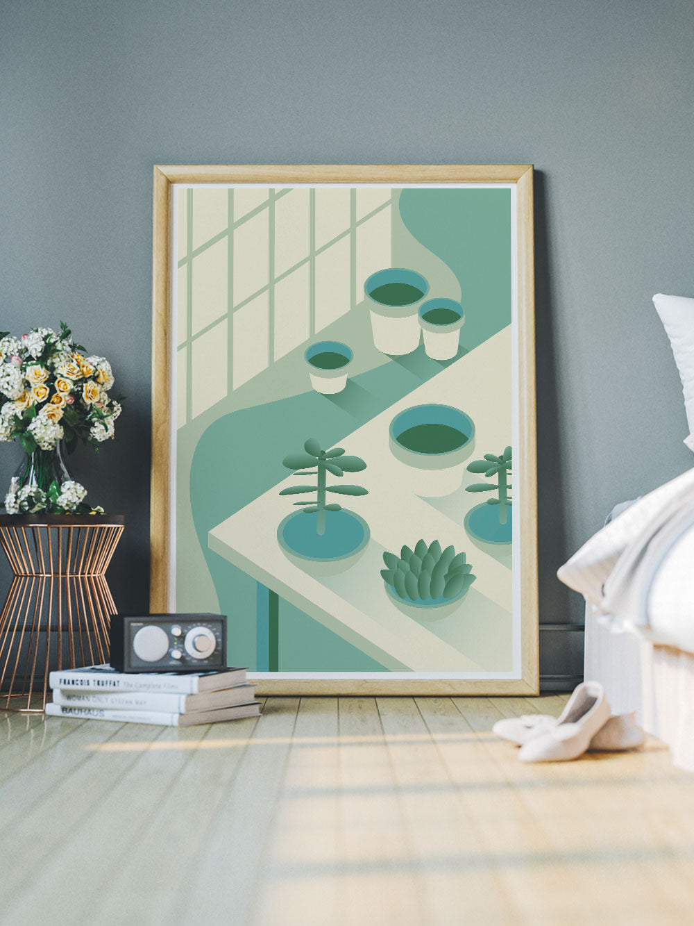 The Potting Shed Plant Art Print in a bedroom